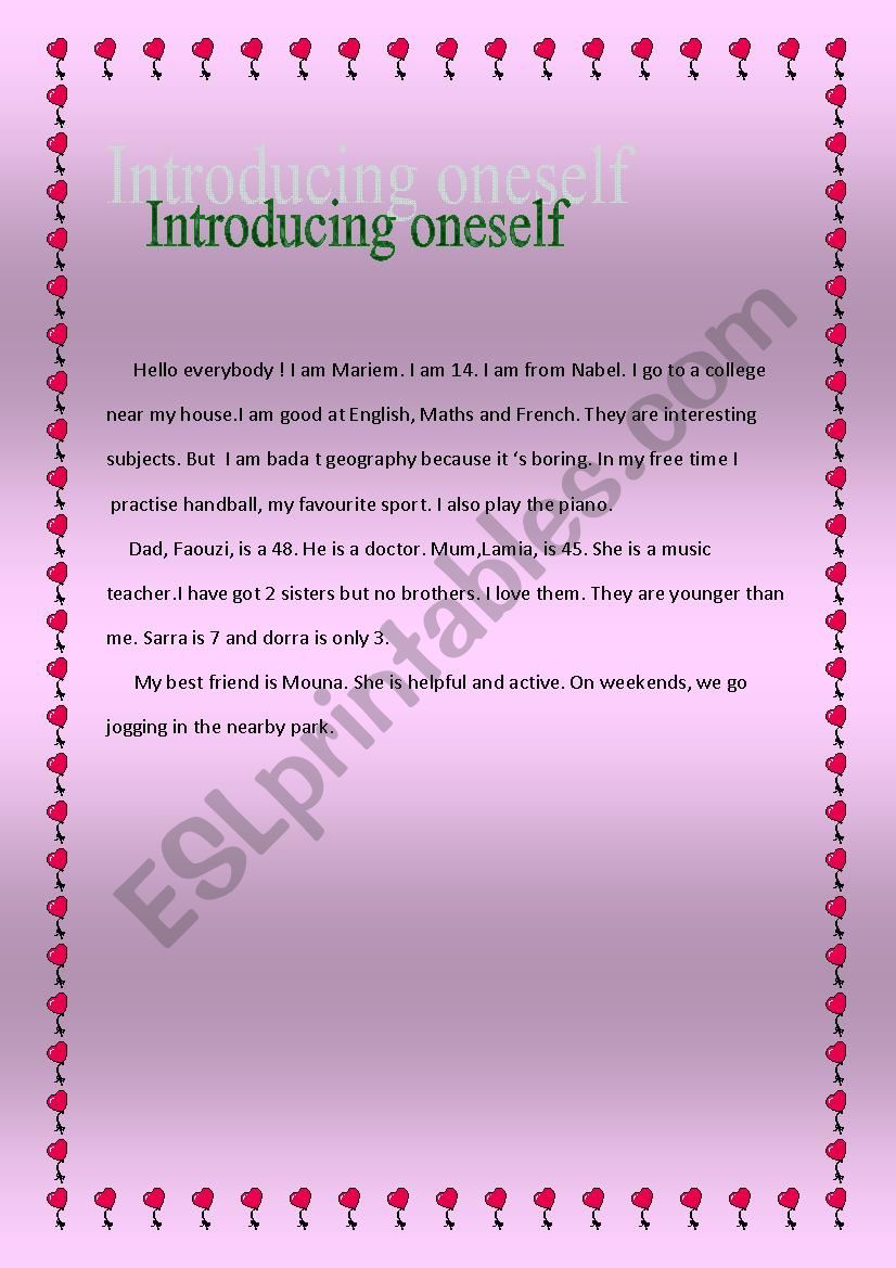 introducing oneself worksheet