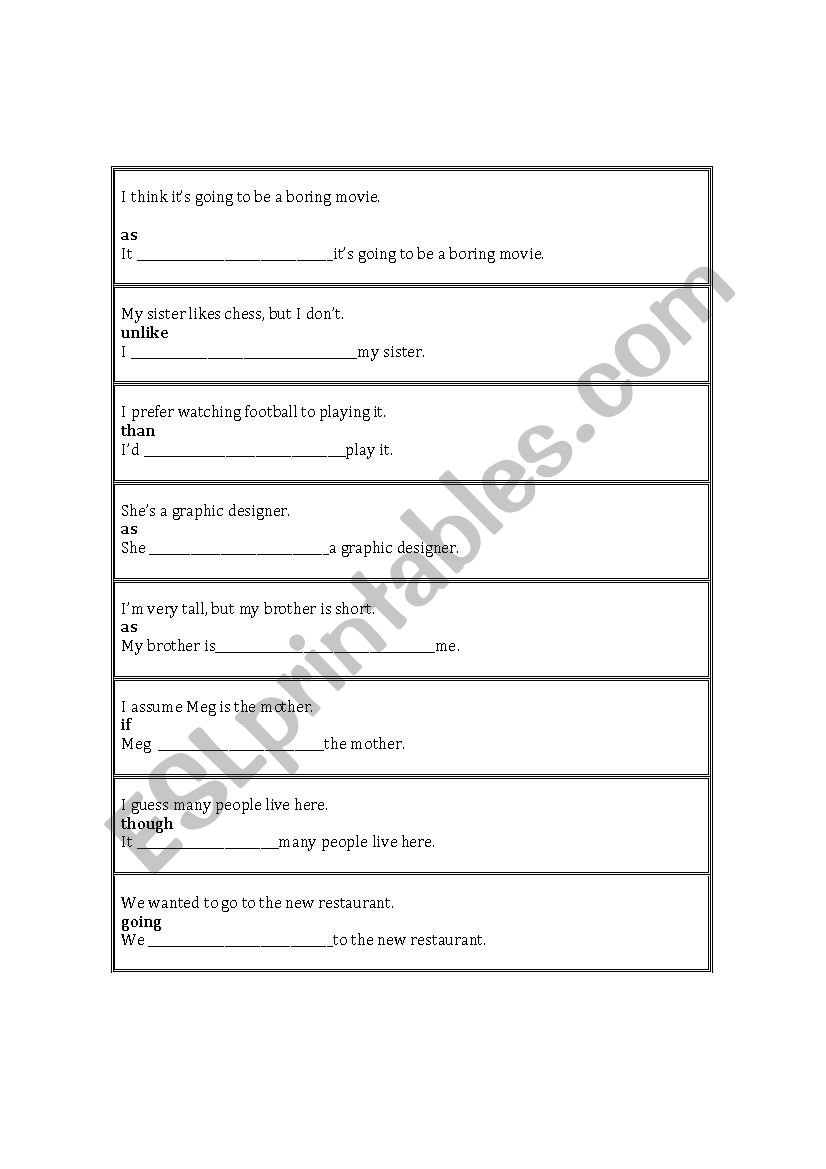 FCE Use of English Part 4 Sentence Transformation