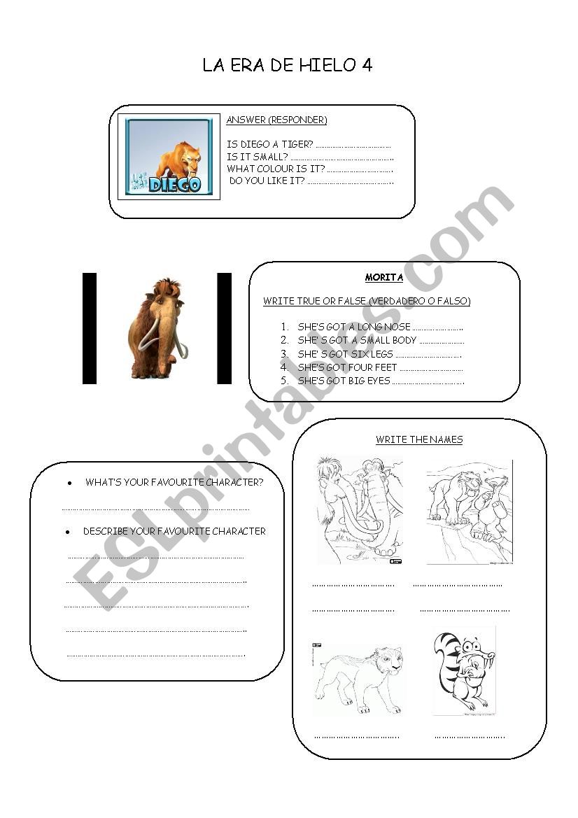 Film: La era de hielo 4 worksheet