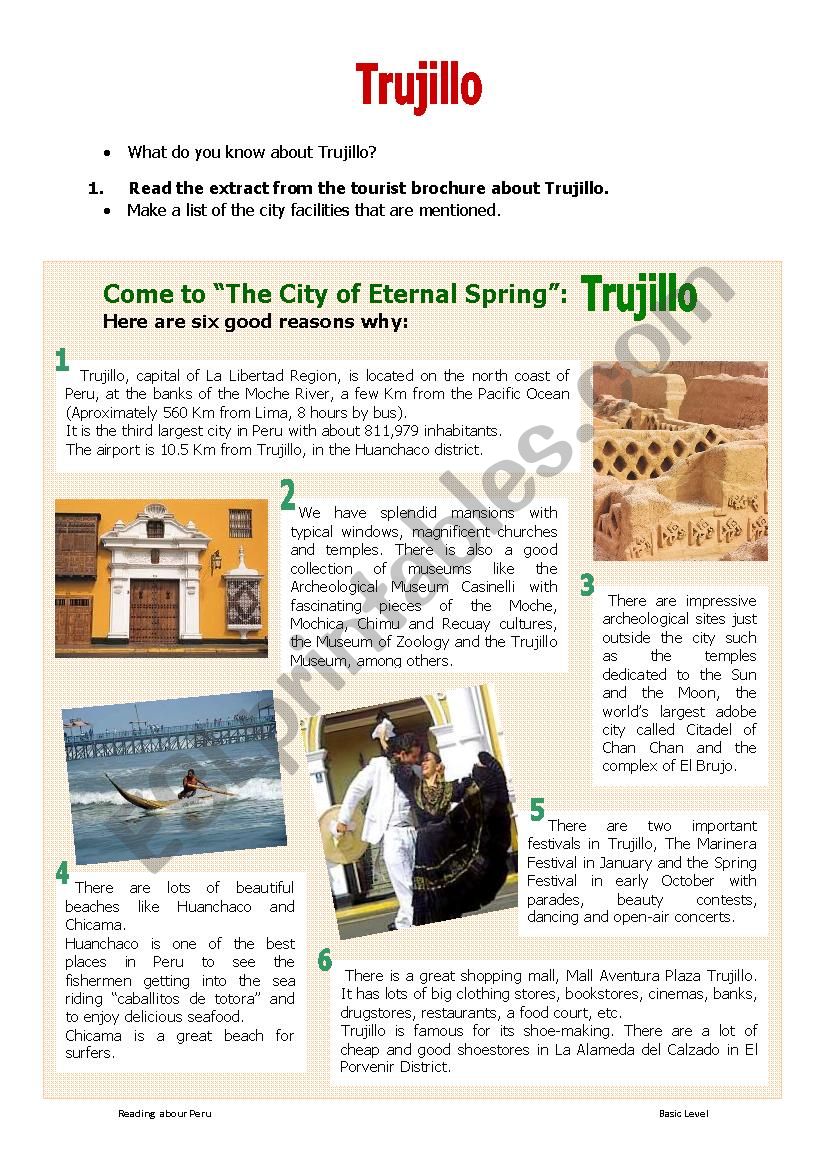 READING ABOUT PERU: TRUJILLO worksheet