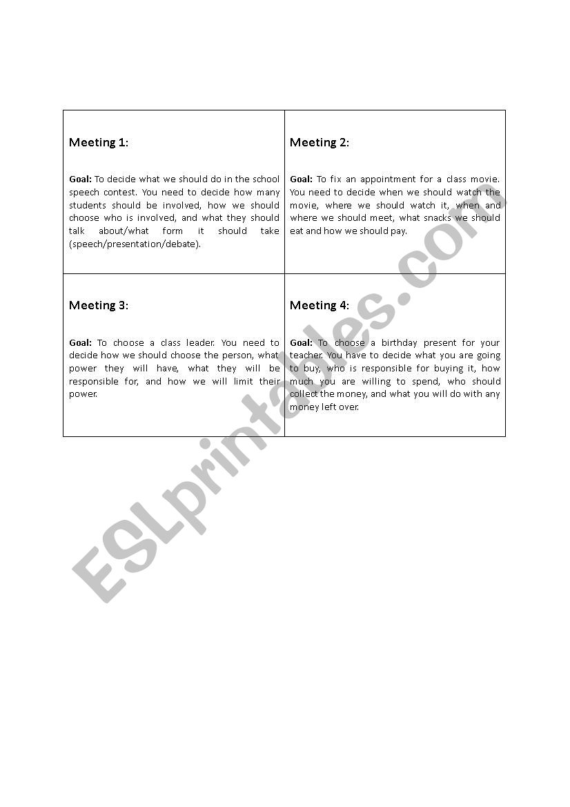 Meeting Role Play worksheet