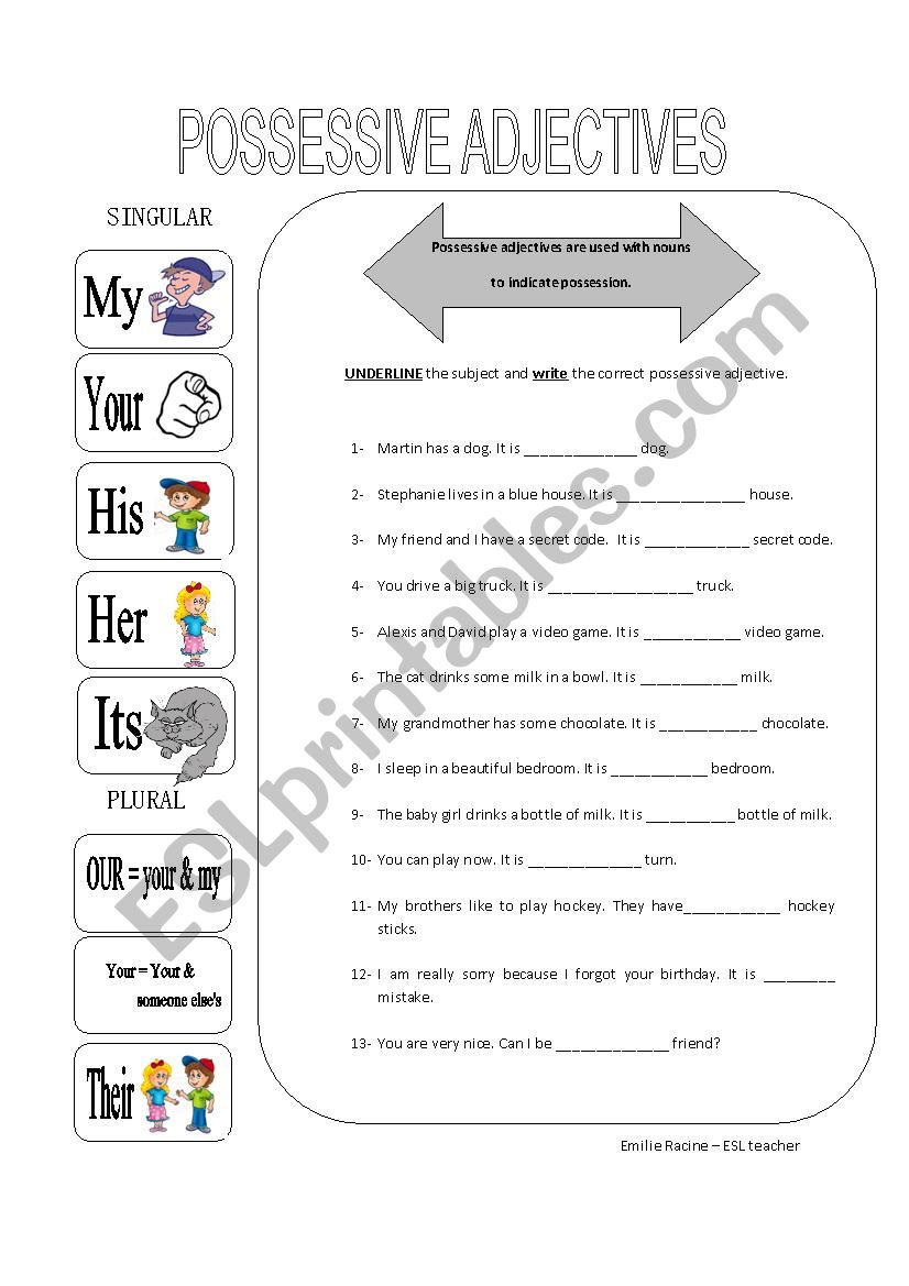 Possessive adjectives worksheet