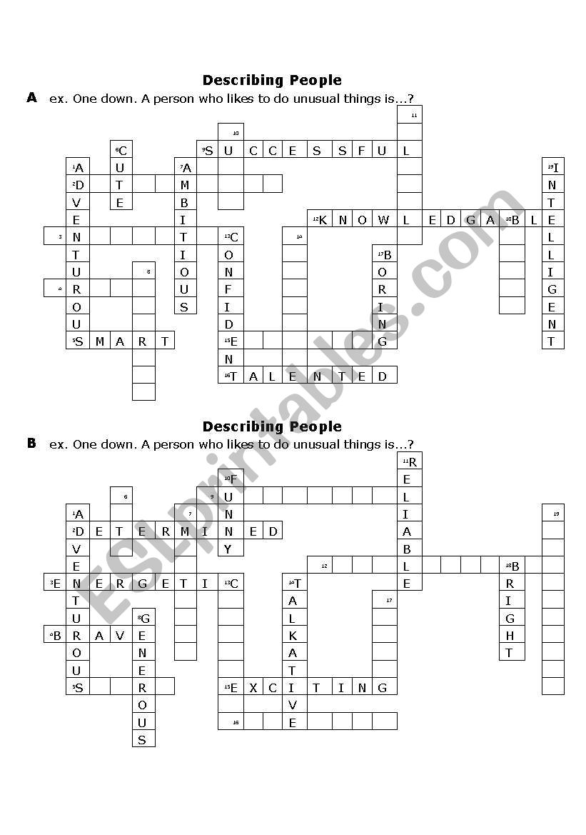 Describing People Crossword worksheet