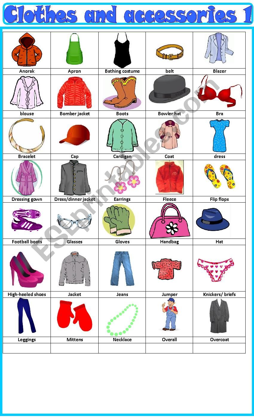 Clothes and accessories, pictionary 1