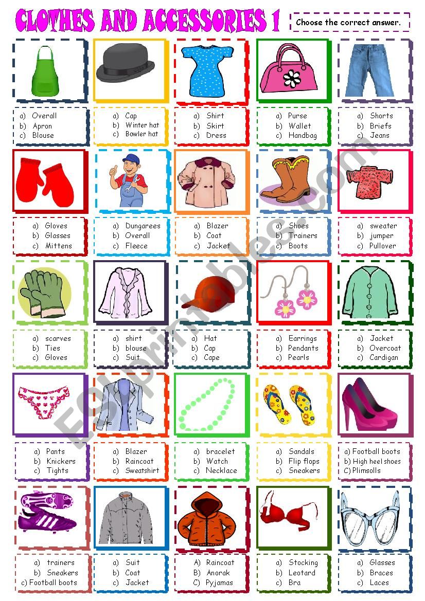 Clothes and accessories, multiple choice 1