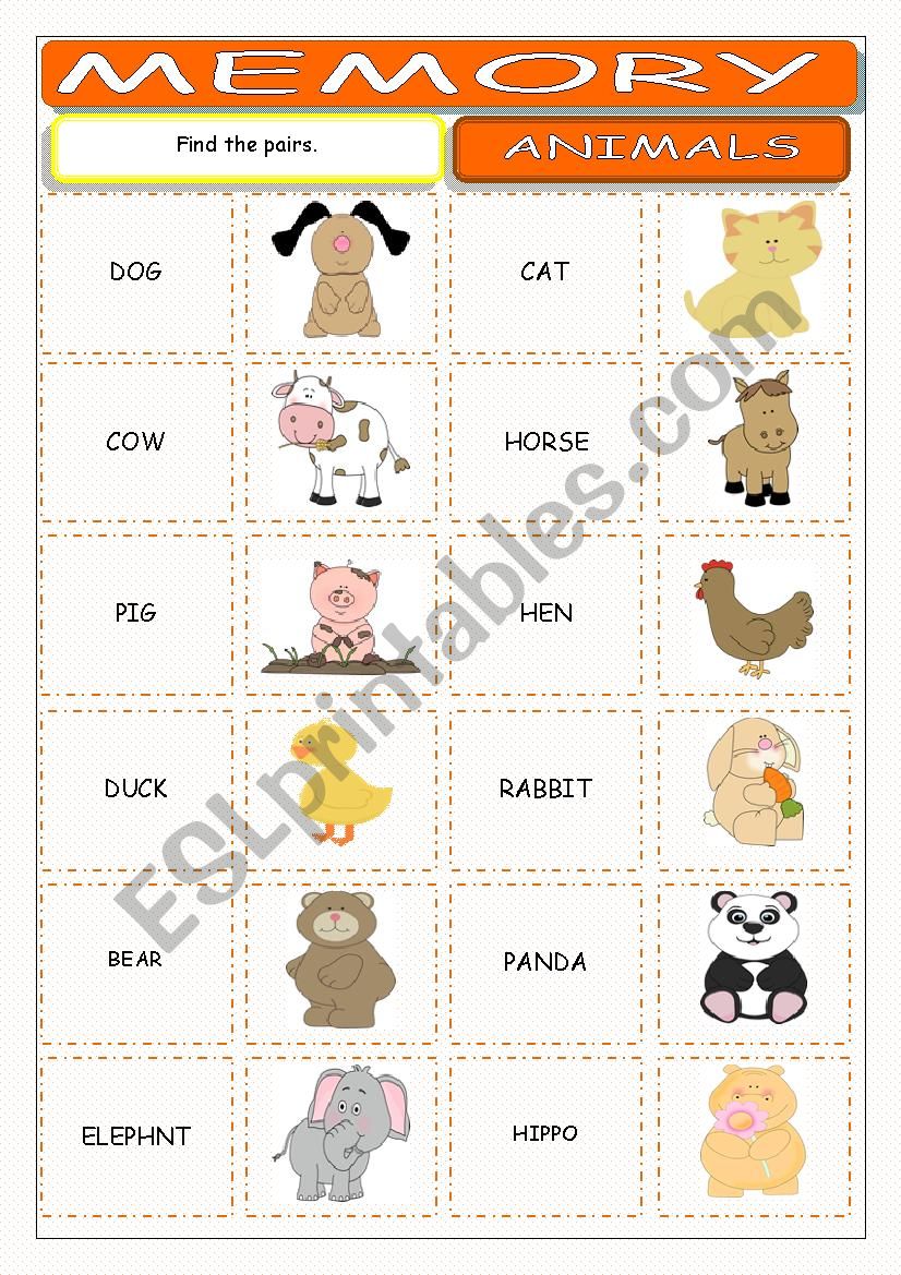 Animals Memory worksheet