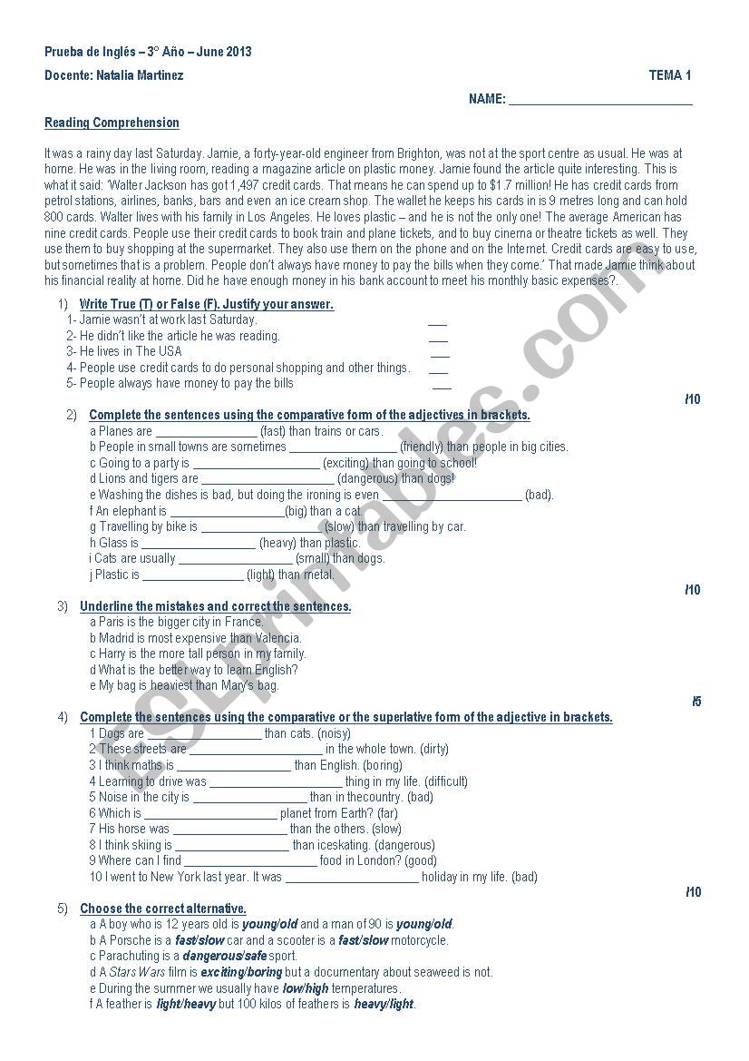 Comparative and Superlative Test