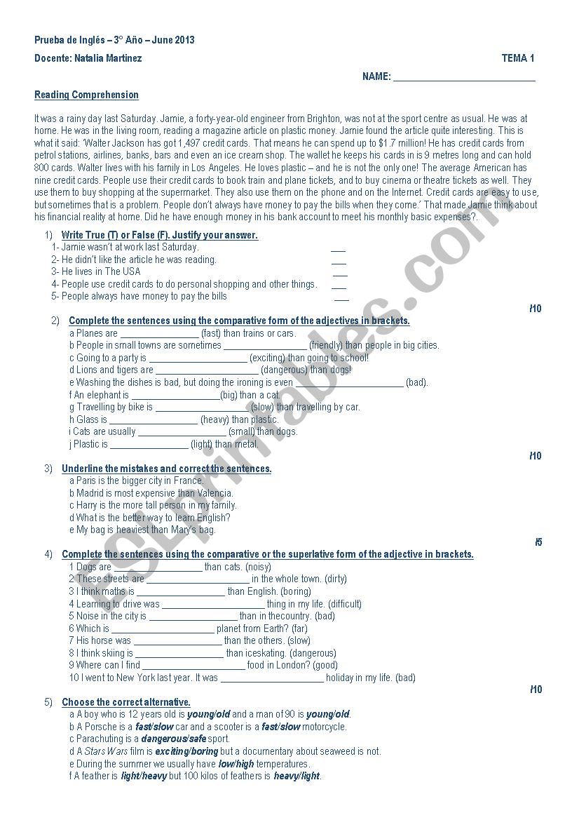 Comparative and Superlative Test