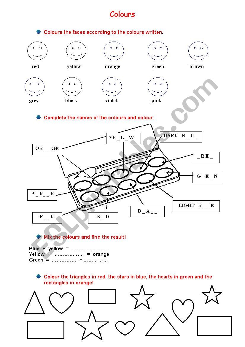 Colours worksheet