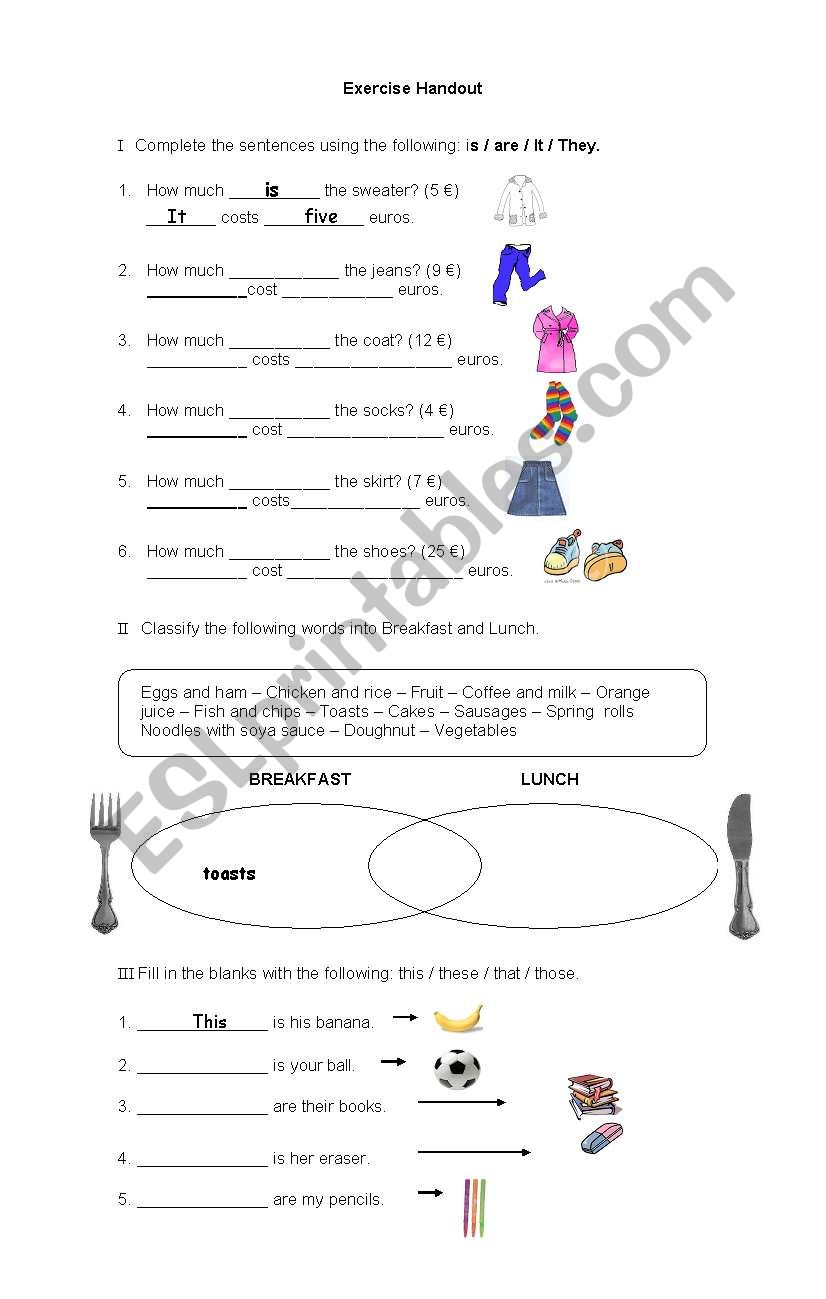 How much is/are, vocabulary, demonstrative pronouns