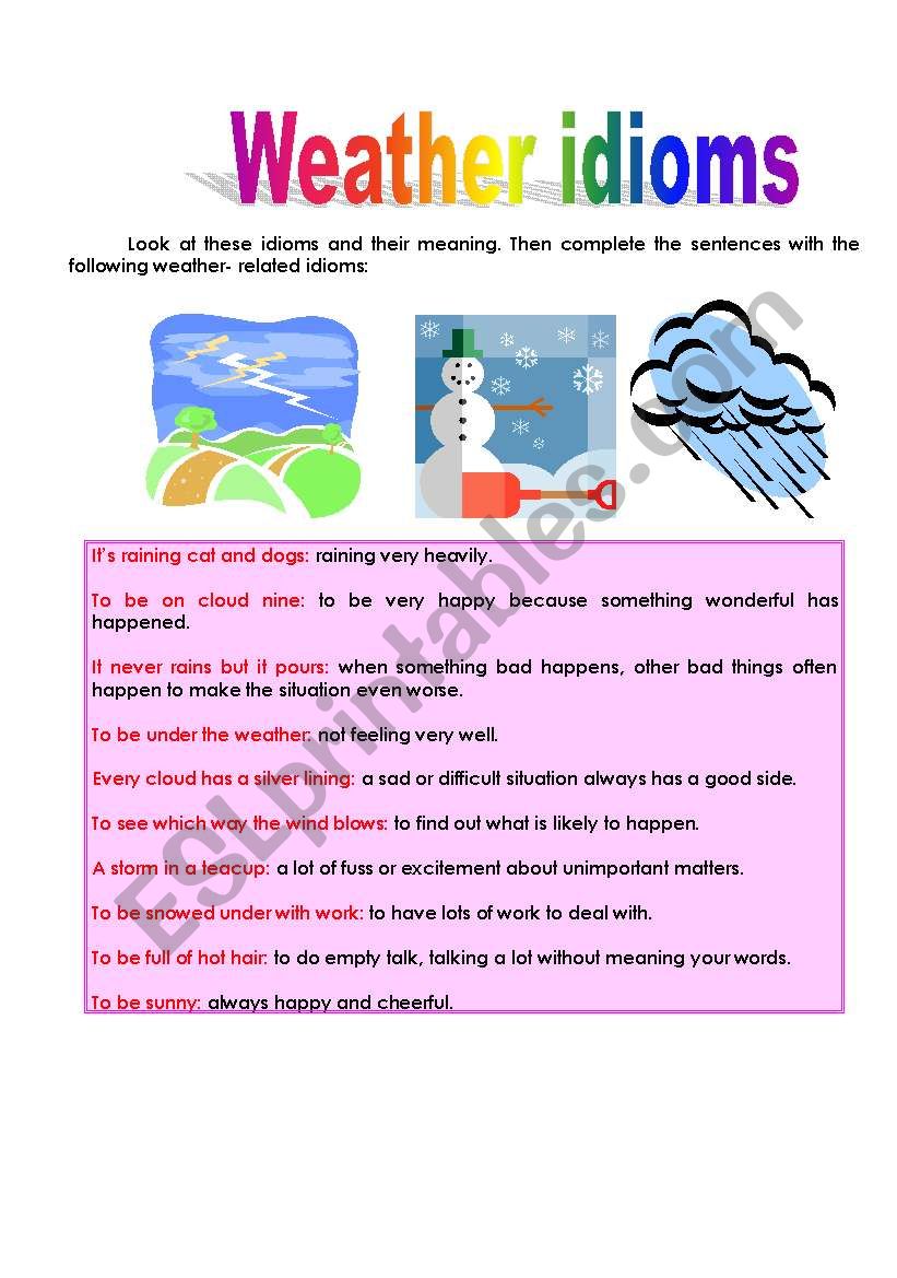 weather idioms worksheet