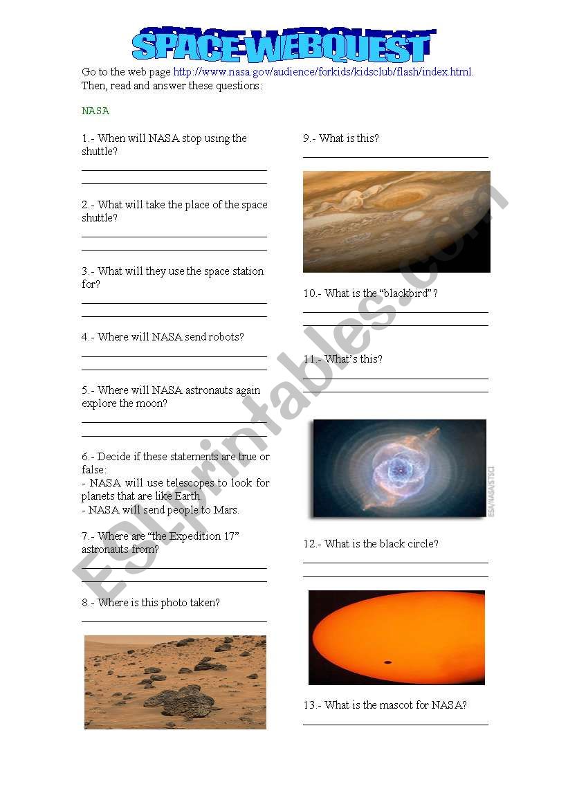 SPACE WEBQUEST worksheet