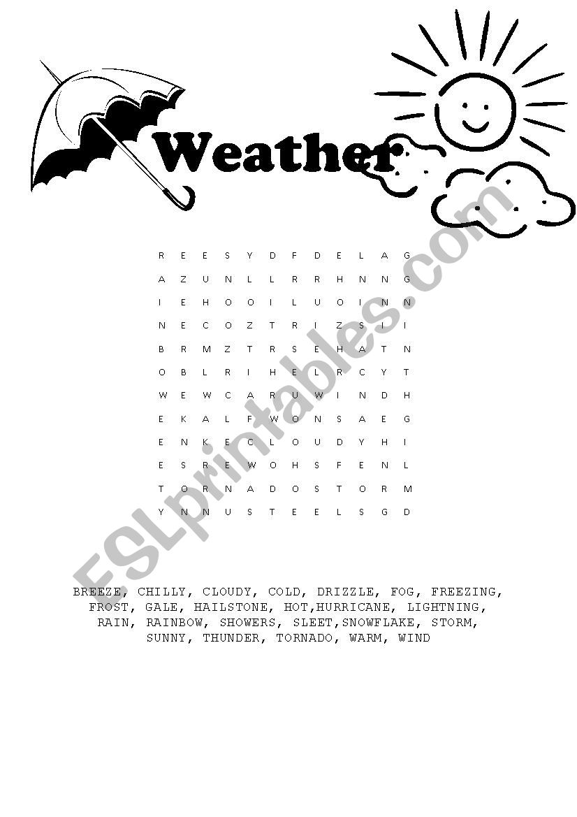 Weather WordFind worksheet