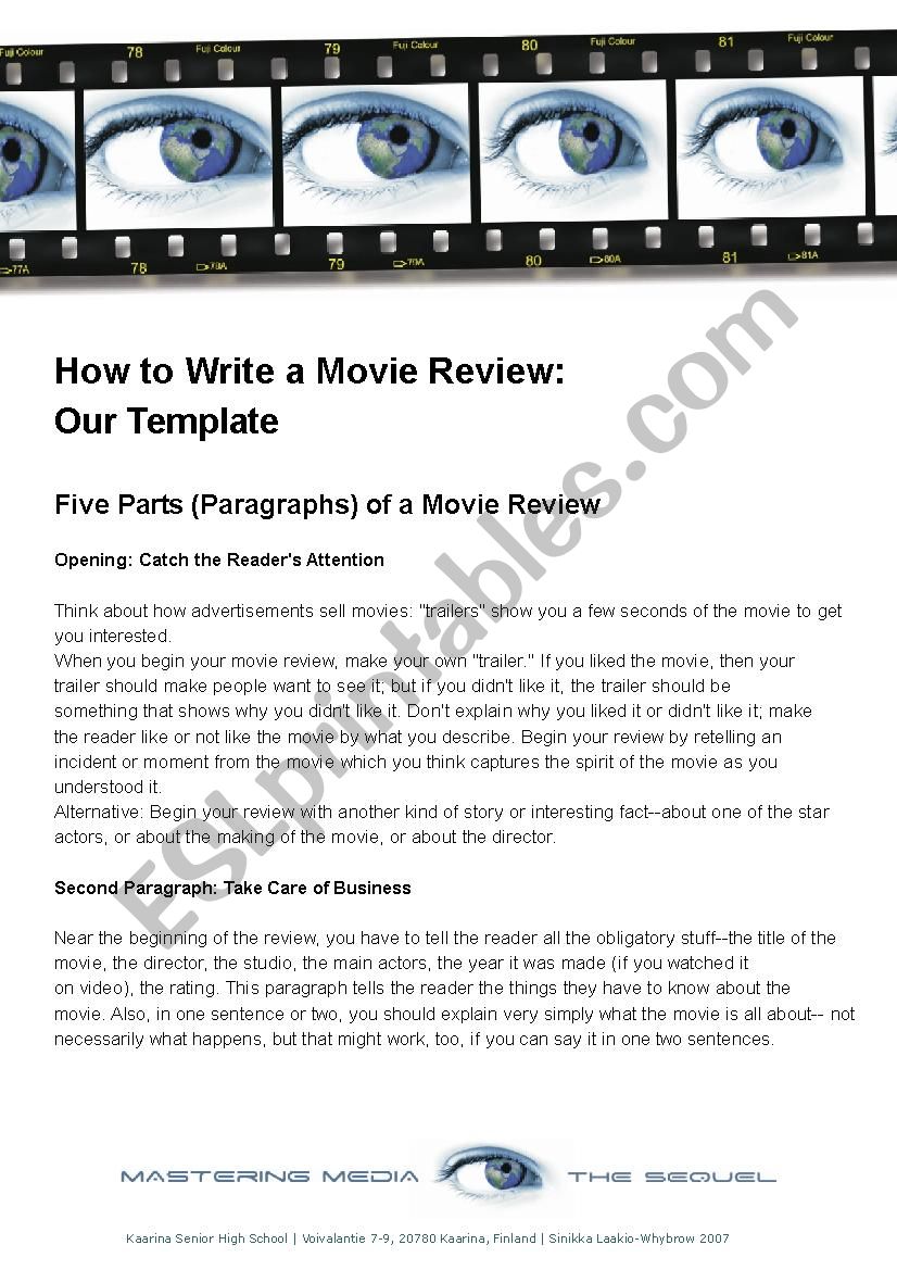 write a movie review worksheet