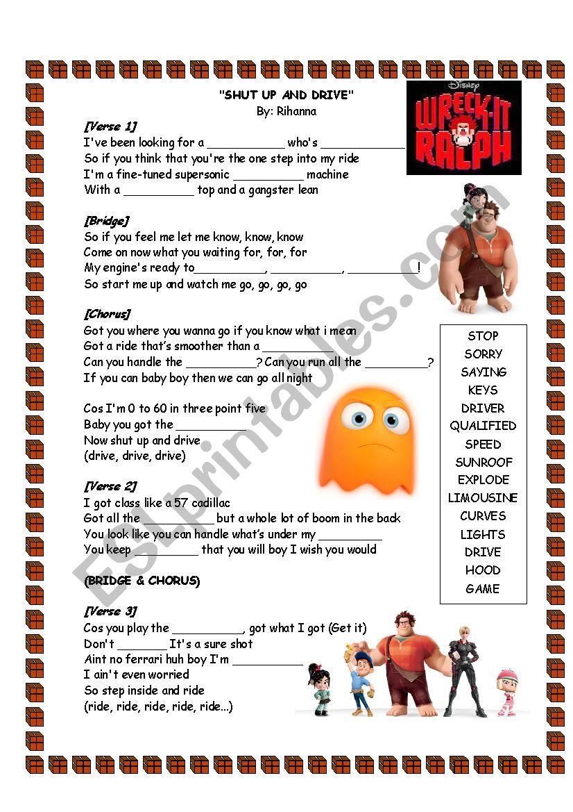 Wreck it Ralph - Shut up & Drive Worksheet