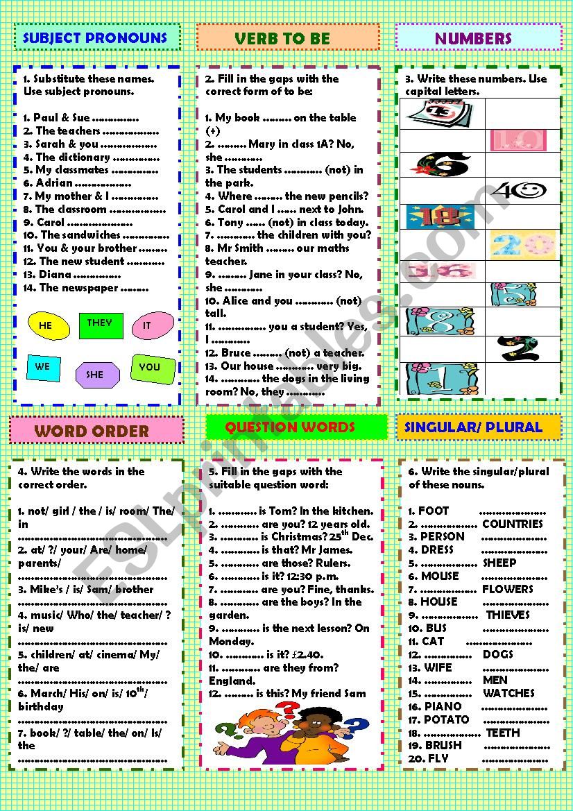Revision: to be & more + key worksheet