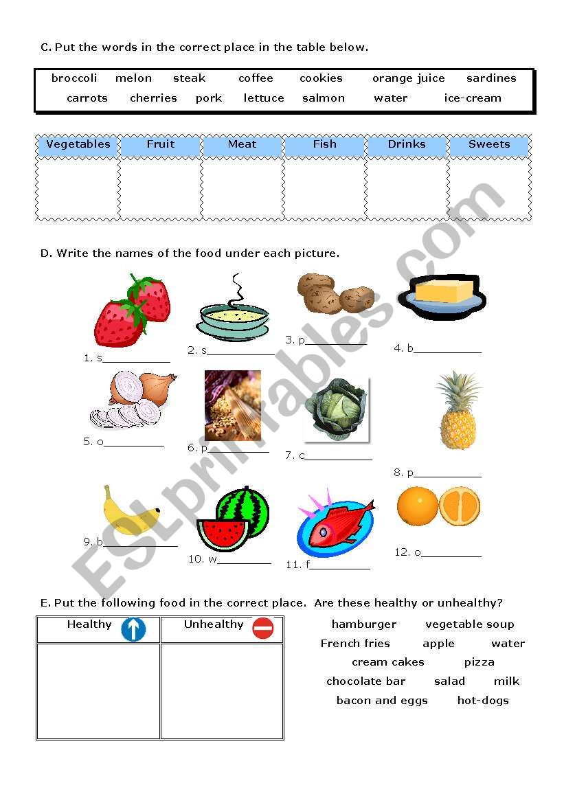 test -food-part2 worksheet