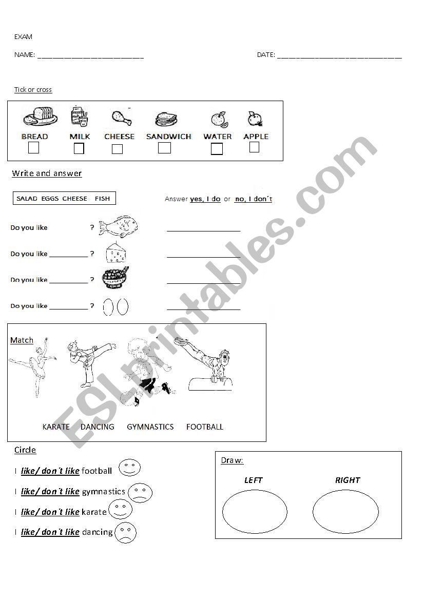 food and sports worksheet