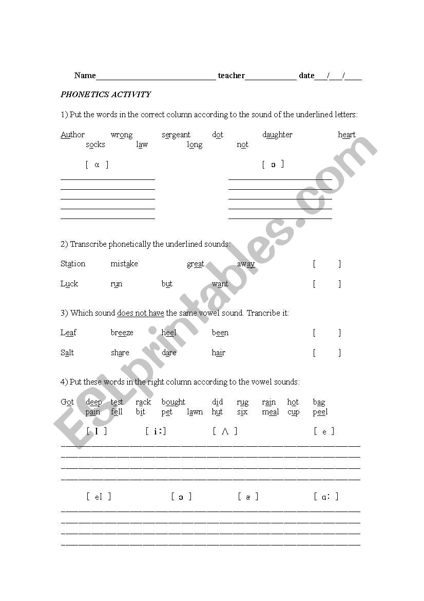 Pronunciation worksheet