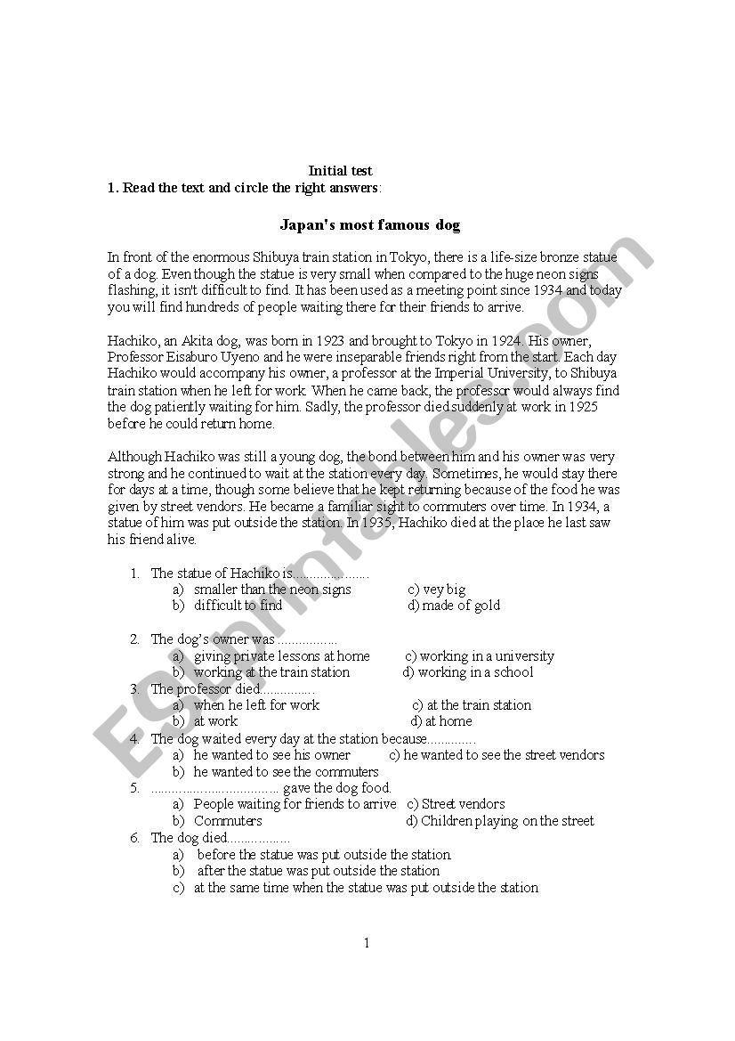 Initial test intermediate level