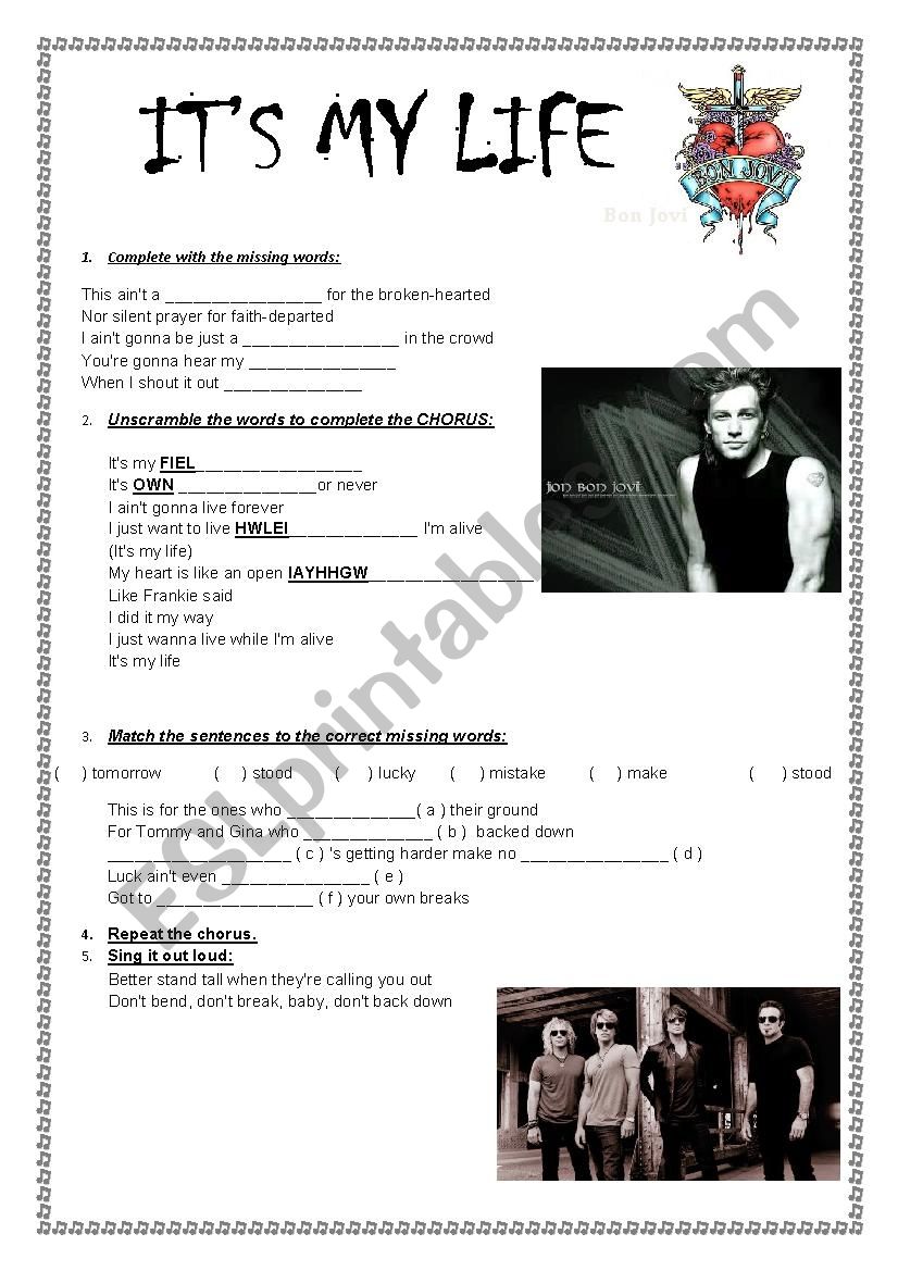 ItÂ´s My Life - Bon Jovi worksheet