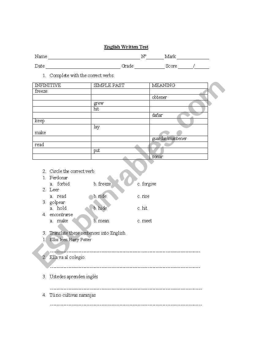 irregular verbs worksheet 2 worksheet