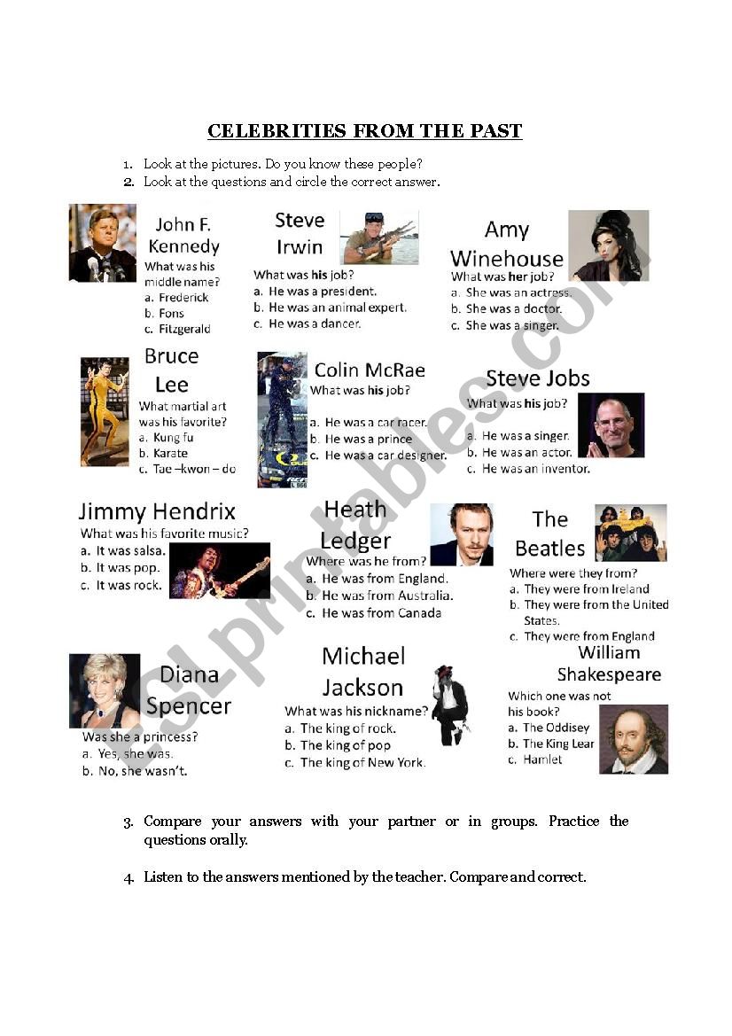Celebrities from the Past (WAS and WERE - GRAMMAR) - Printable Version