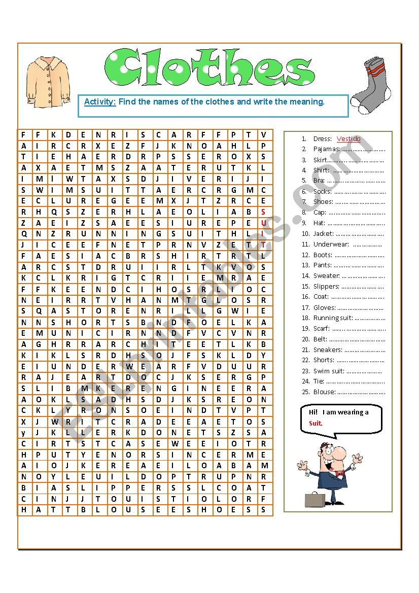 Clothes worksheet