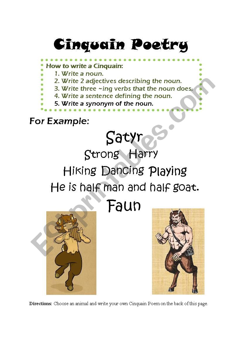 Cinquain Poetry (Satyr) worksheet