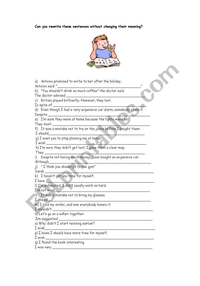Rewriting Sentences worksheet