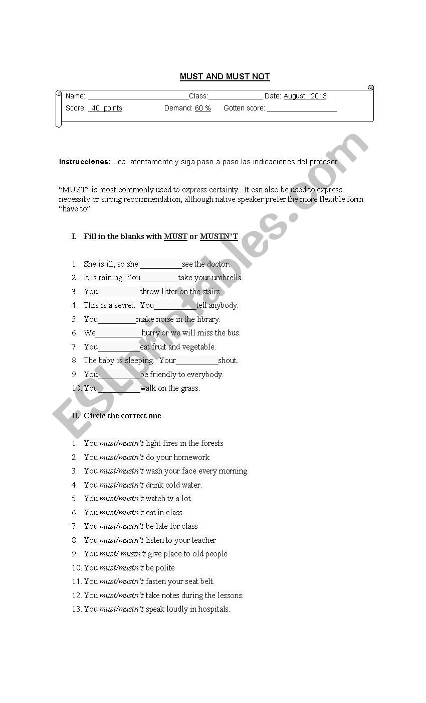 must worksheet
