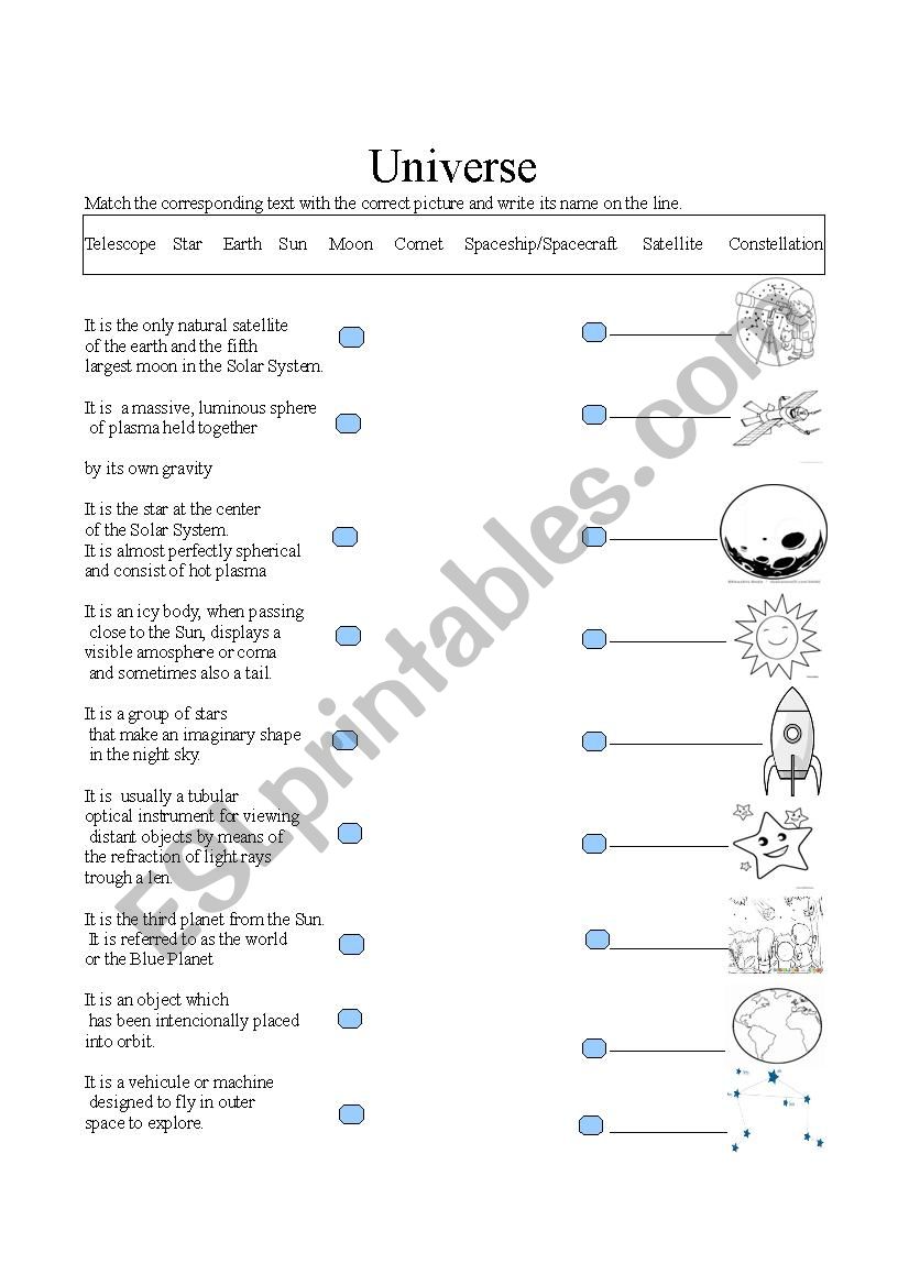 The Universe worksheet