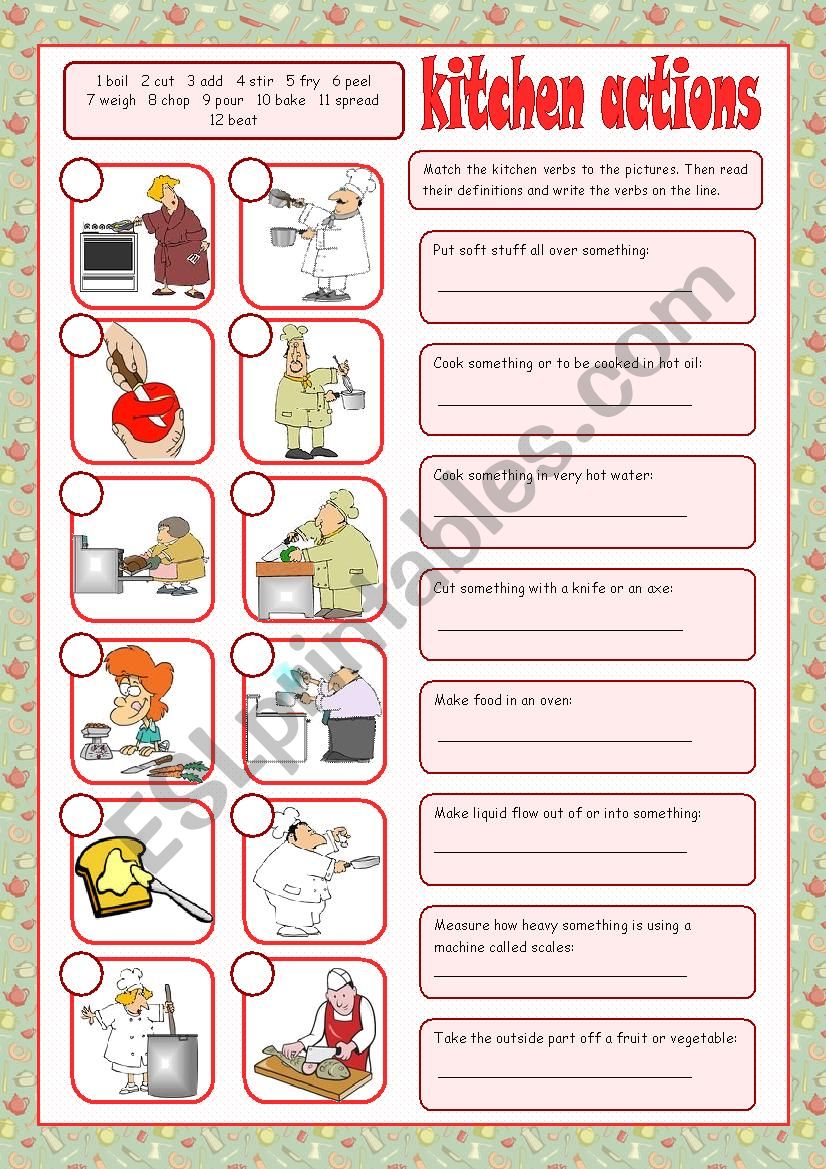 Kitchen Actions worksheet