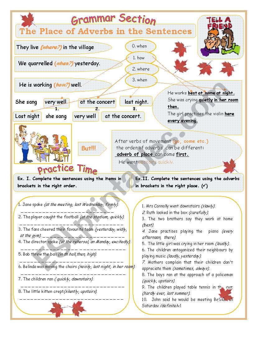 The place of adverbs worksheet