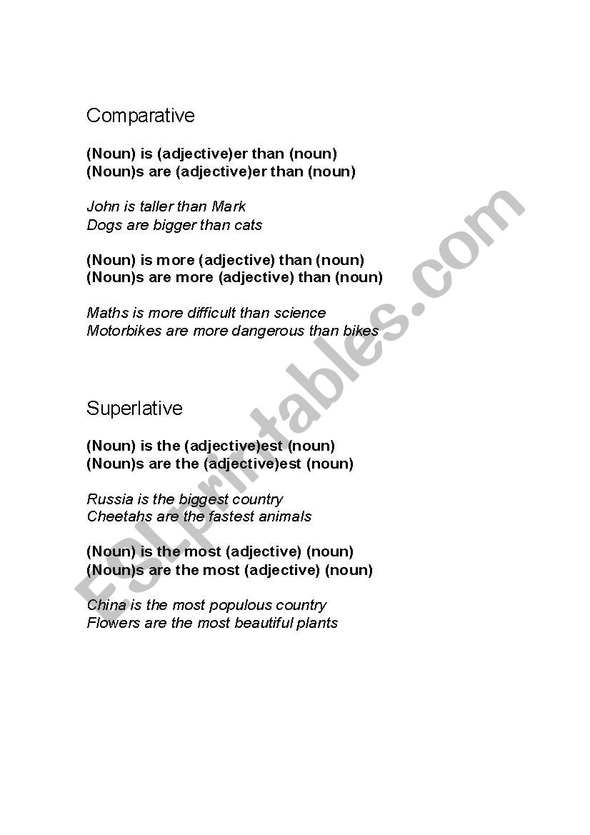 Comparative Superlative worksheet