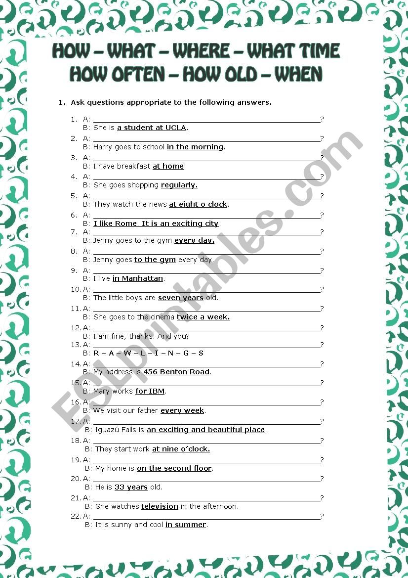 Asking Wh questions worksheet
