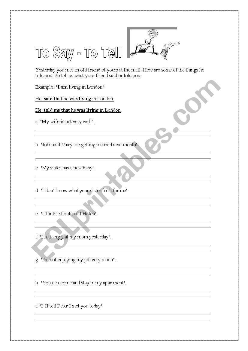 REPORTED SPEECH worksheet