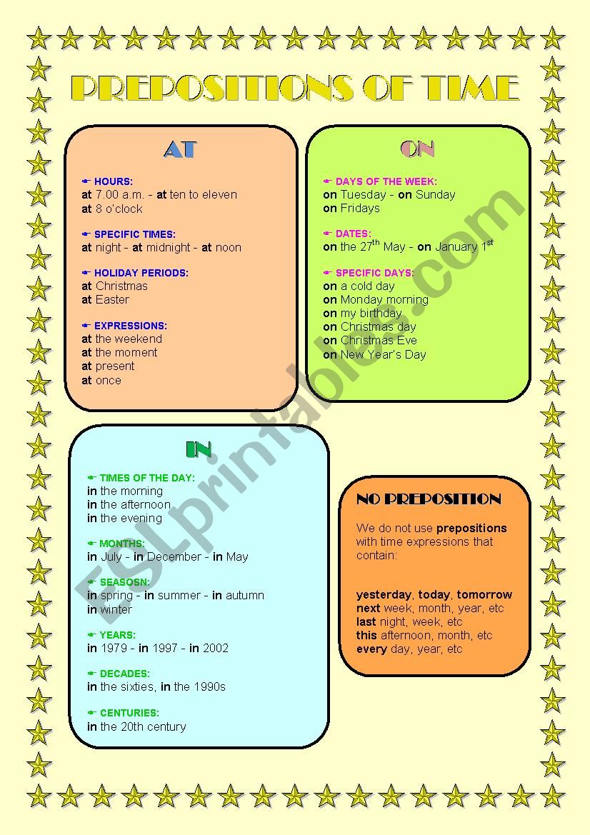 PREPOSITIONS OF TIME-RULES worksheet