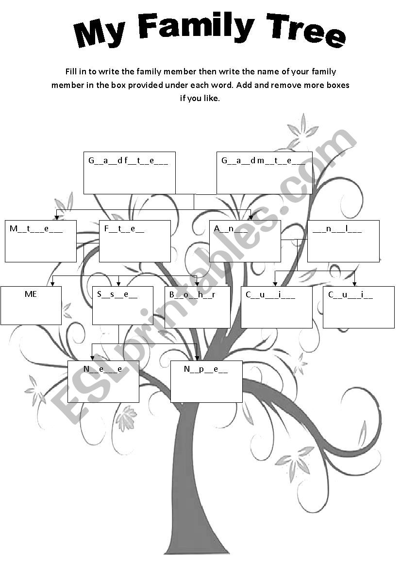 Family tree fill in worksheet