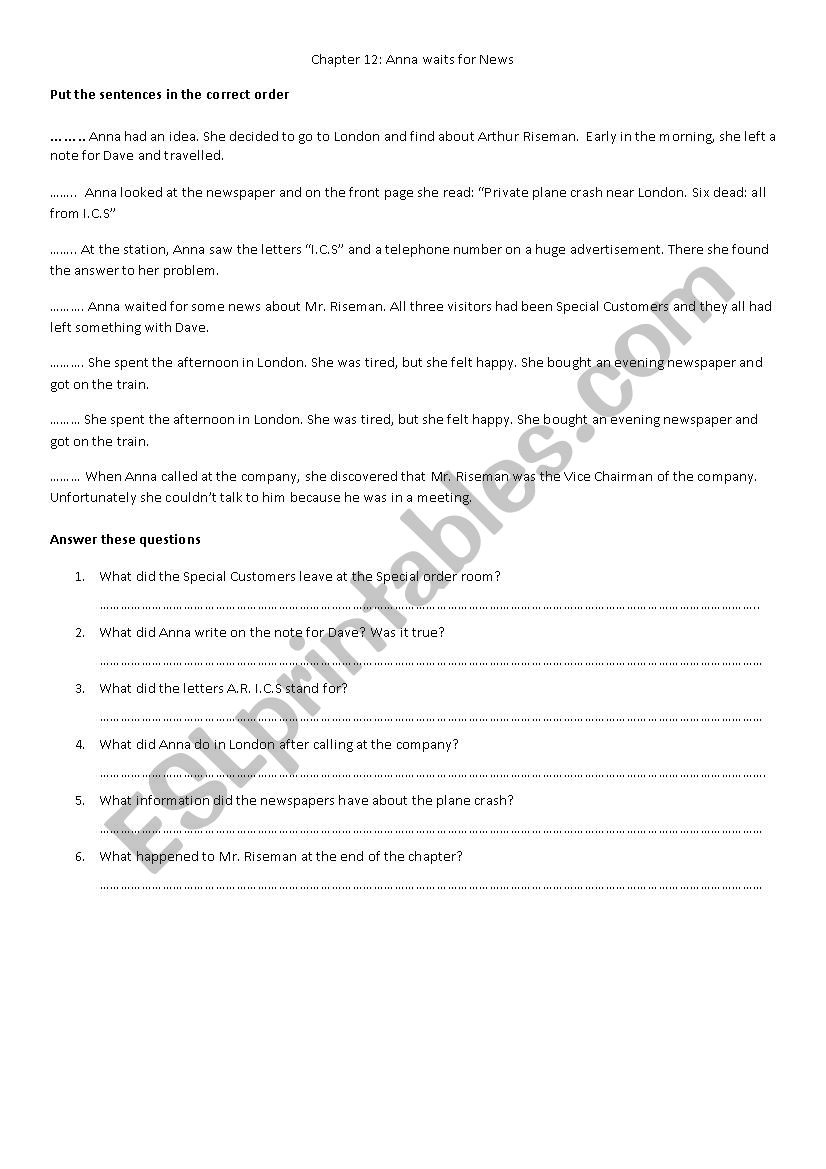 THE STRANGER - CHAPTER 12 worksheet