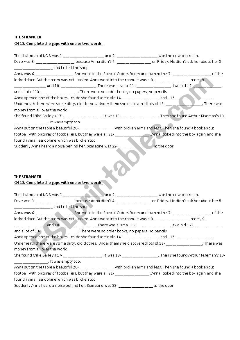 THE STRANGER - CHAPTER 13 worksheet