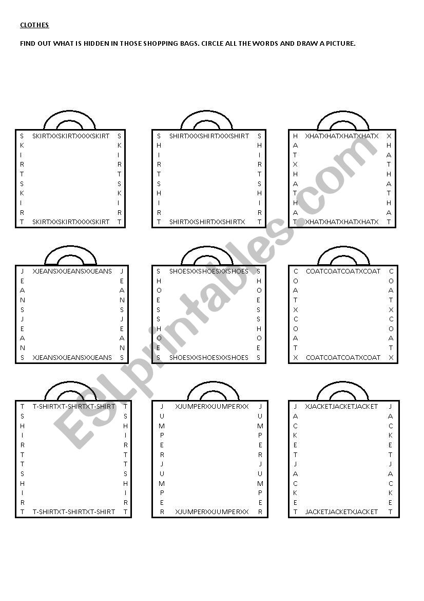 Shopping bags worksheet