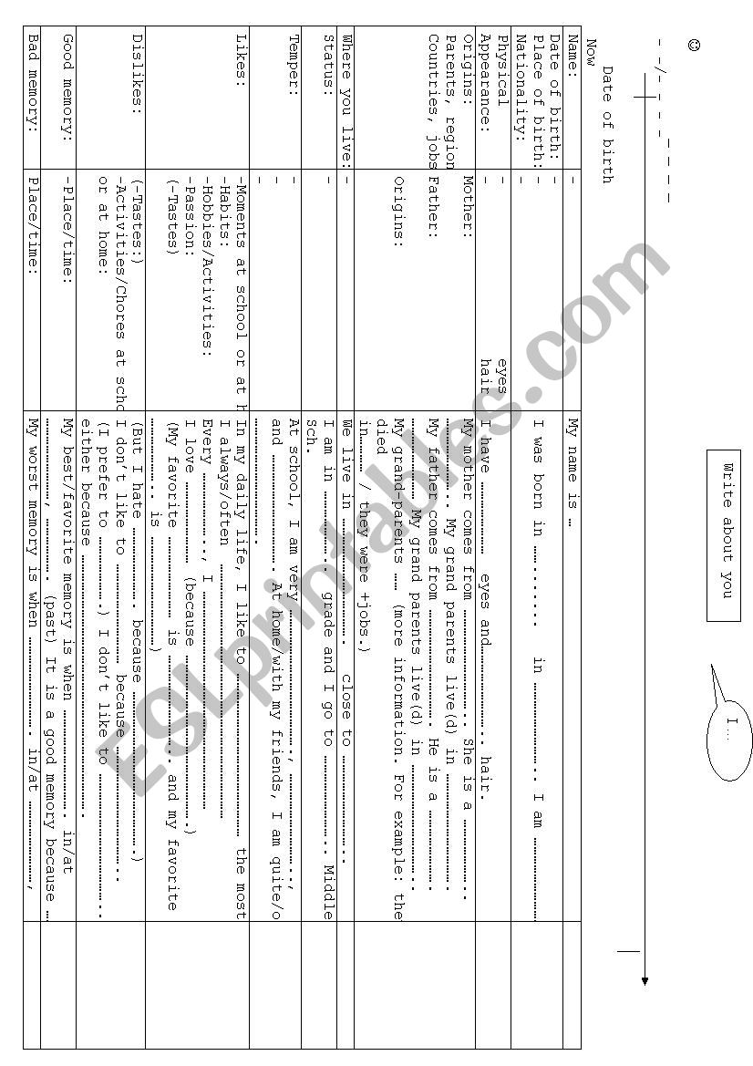 Write about yourself guiding worksheet