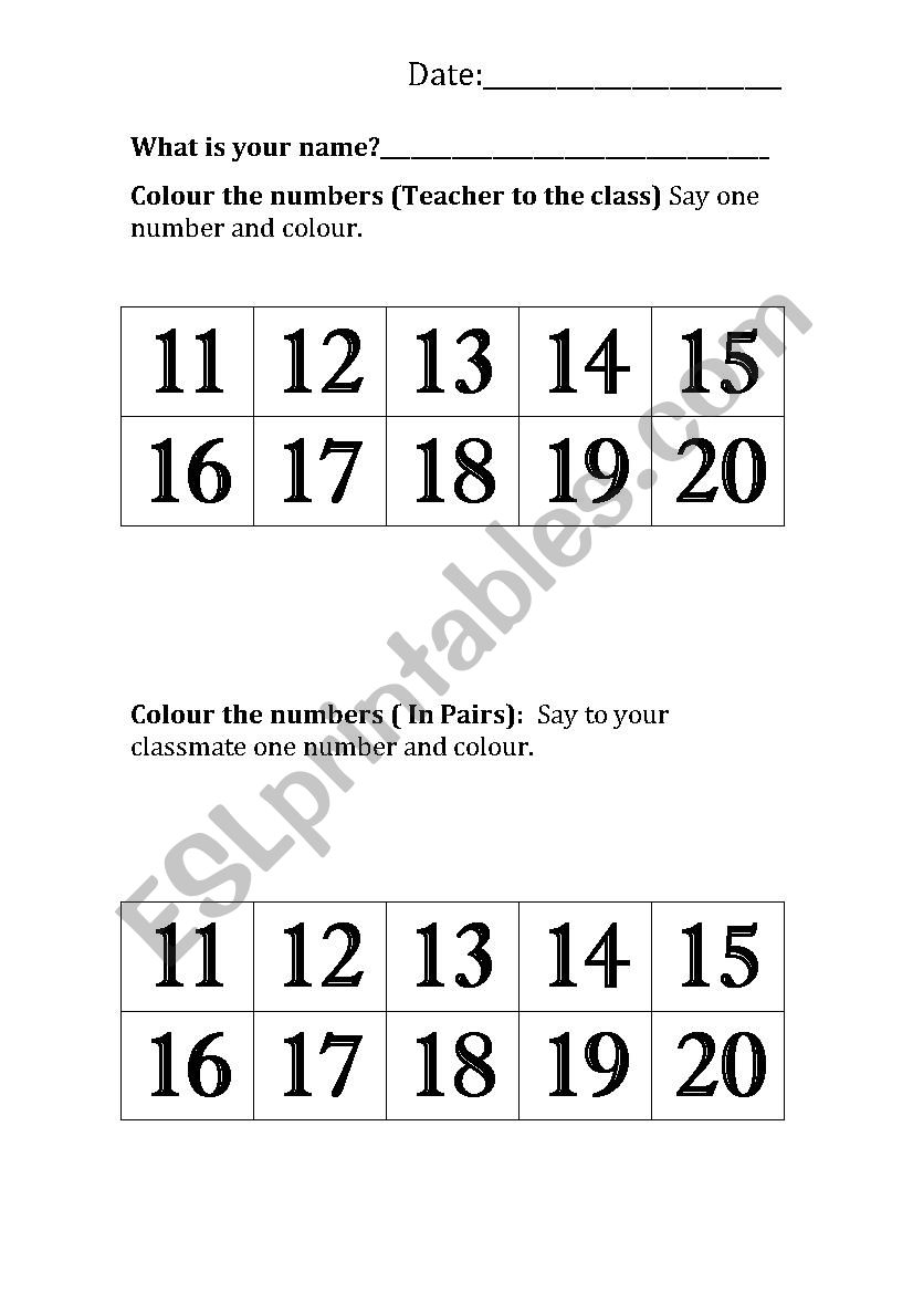 Colour the numbers worksheet