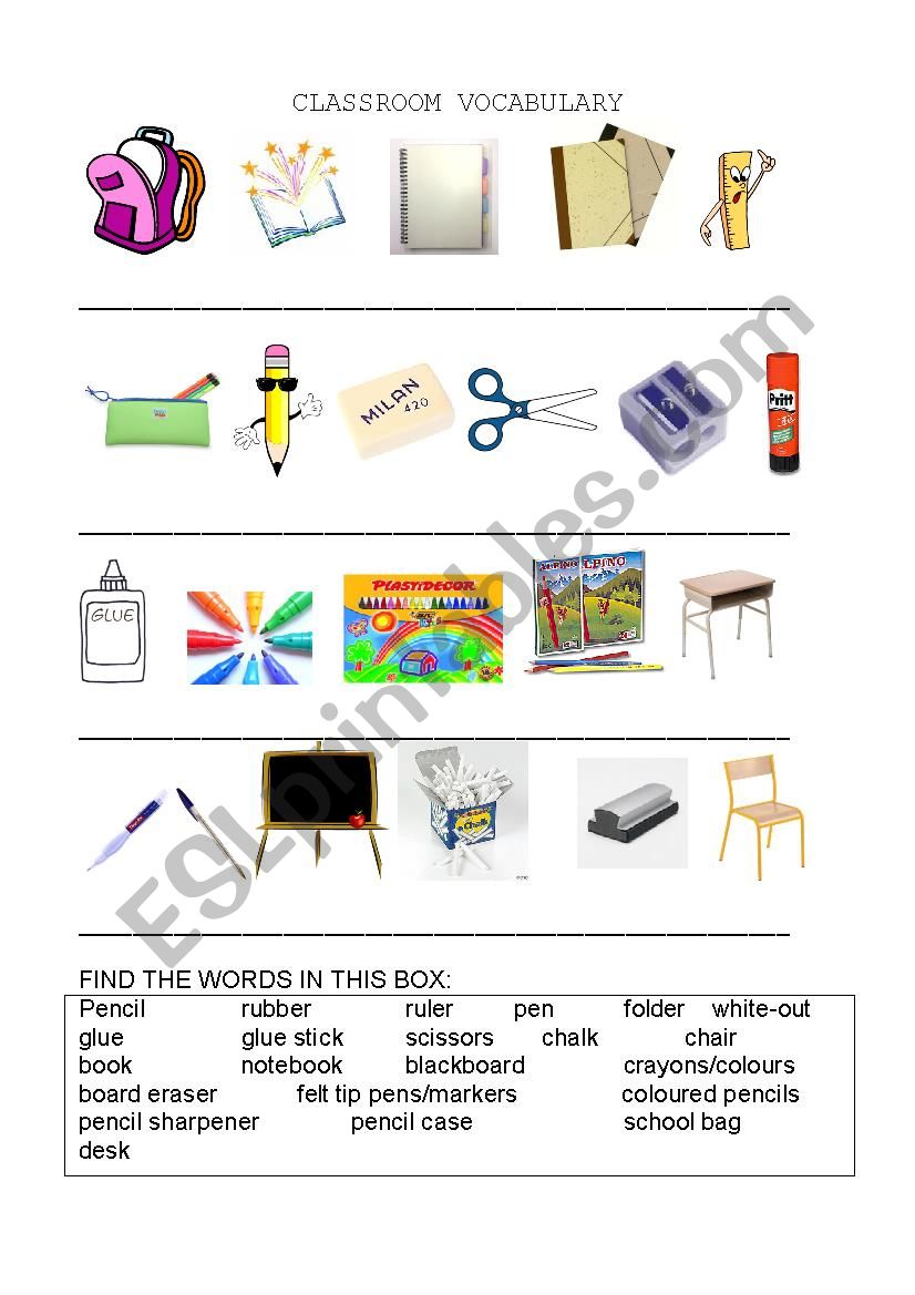 Classroom supplies worksheet