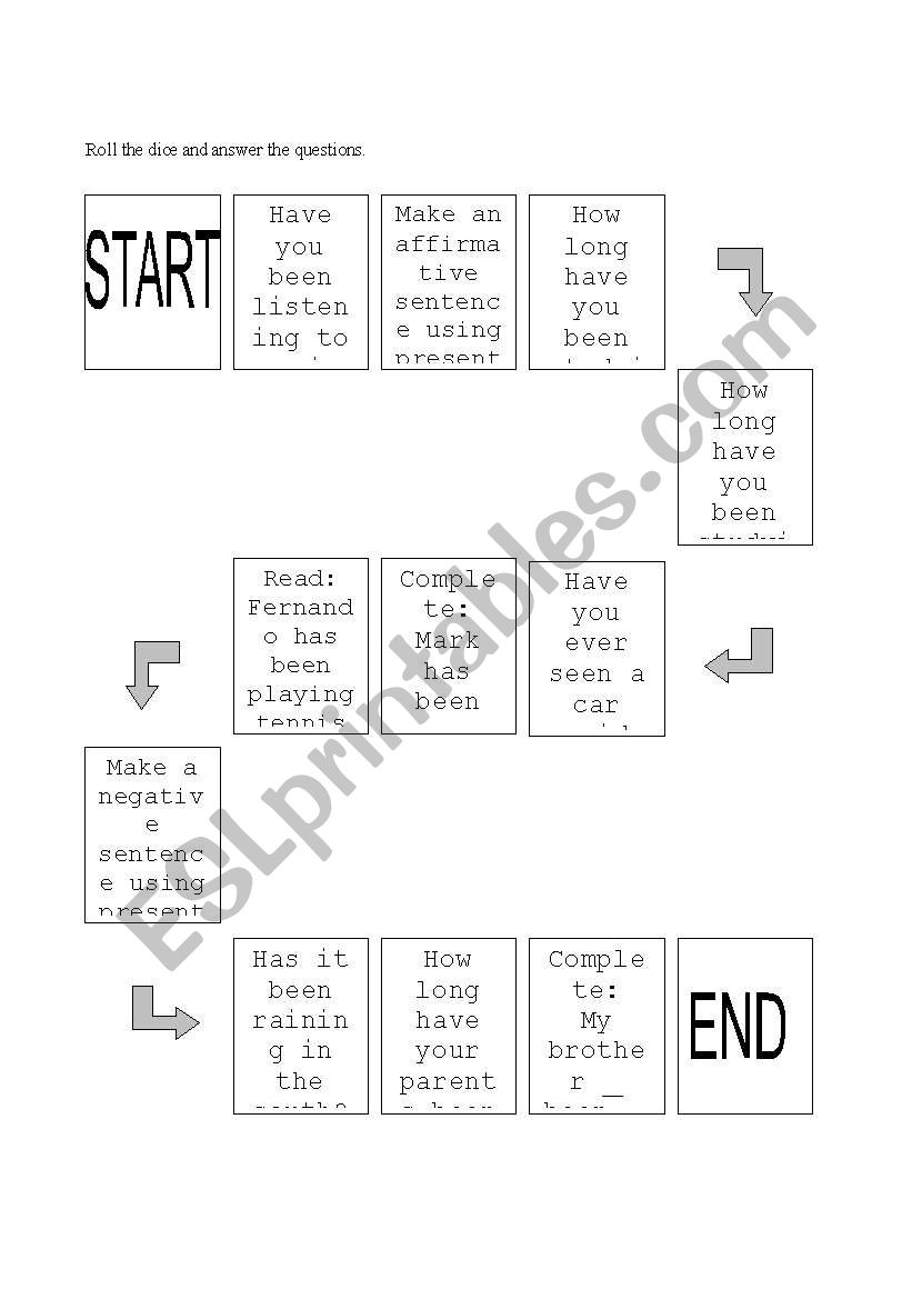 board game present perfect simple and progressive