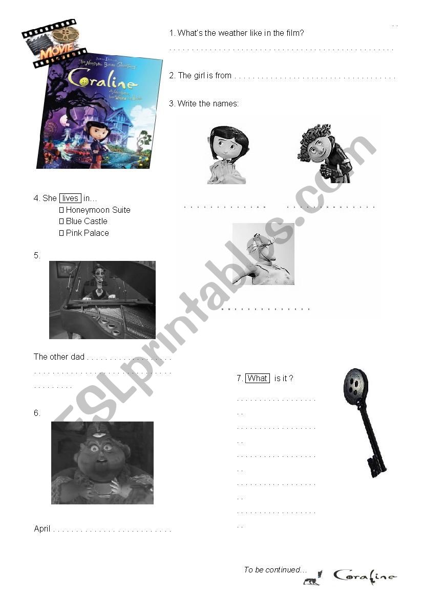 Movie: Coraline worksheet