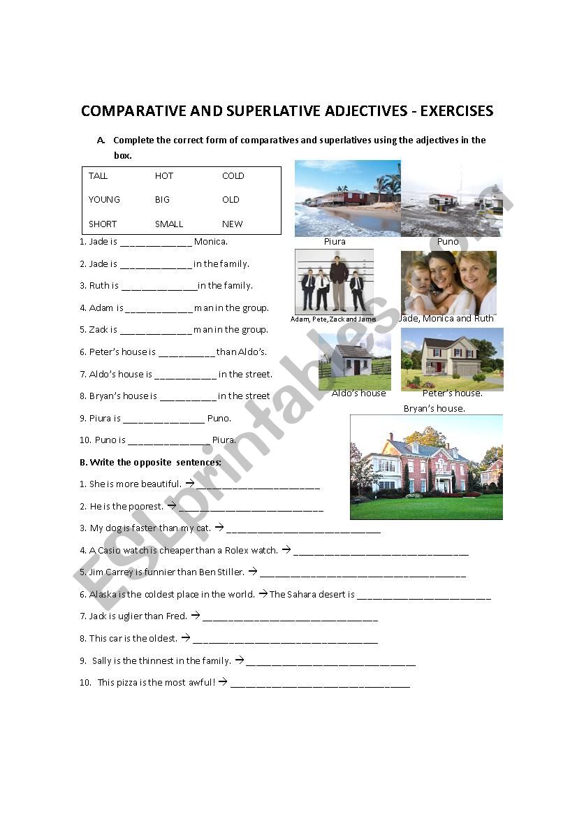 EXERCISES (or test) - comparative and superlative adjectives