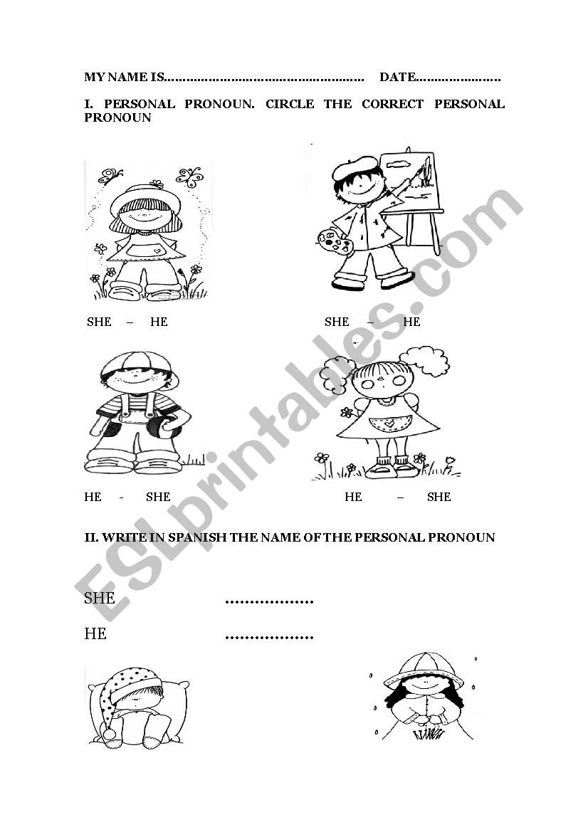 personal pronouns worksheet