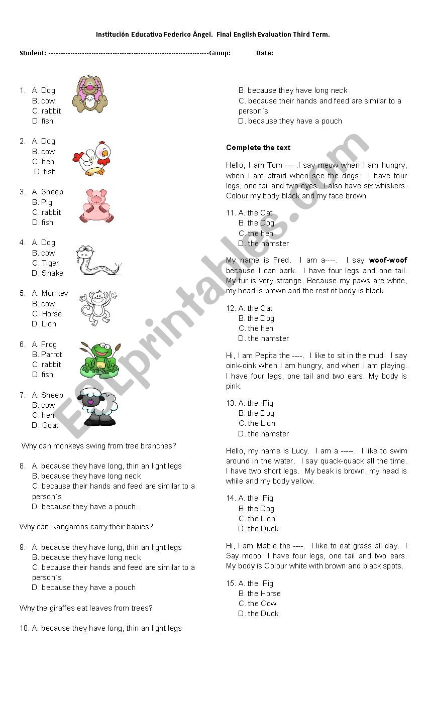 test third term grade 7 worksheet